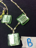 Green Glass Squares with Silver Leaf Necklace
