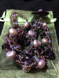 Lavender Pearls and Purple Crystal Necklace and Stainless Earrings