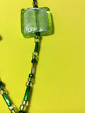 Green Glass Squares with Silver Leaf Necklace
