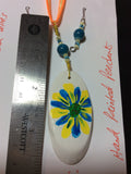 Yellow and Bright Blue Hand Painted Pendant with Stainless Earrings
