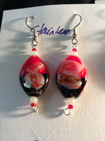 Red & Black Swirl Glass Stainless Earrings