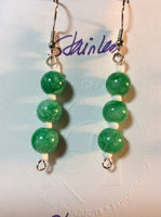 Bright Green Glass Stainless Earrings