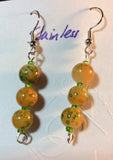 Yellow Orange and Green Glass Stainless Earrings