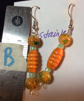 Yellow Orange and Green Glass Stainless Earrings