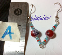 Red White and Blue Glass Stainless Earrings