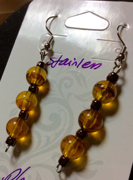Amber Glass Stainless Earrings