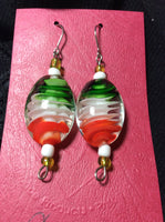 Green White and Orange Swirl Glass Stainless Earrings