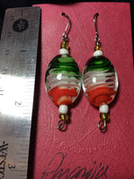 Green White and Orange Swirl Glass Stainless Earrings