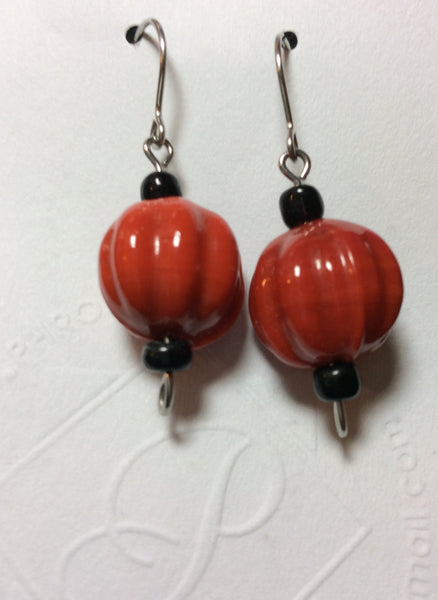 Poppy Red Pressed Glass Stainless Earrings