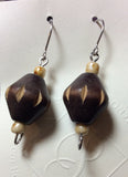 Hand Carved Wood Bead Stainless Earrings