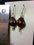 Hand Carved Wood Bead Stainless Earrings