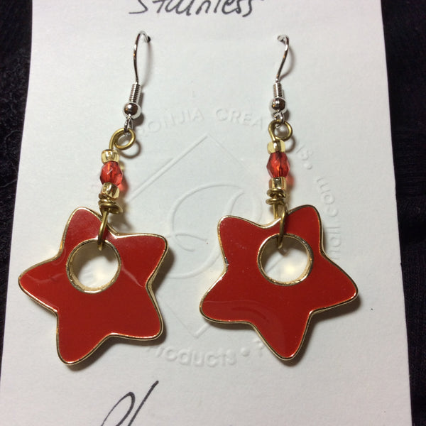 Red Star Enameled Stainless Earrings