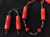 Faux Coral Necklace and Earrings
