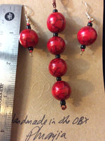 Red Ball Acrylic Pendant and Stainless Earrings