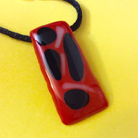 Large Red and Black Fused Glass Pendant