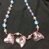 Pink Glass Heart and Opaline Glass Handmade Necklace