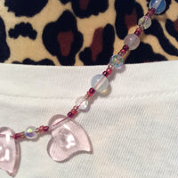 Pink Glass Heart and Opaline Glass Handmade Necklace