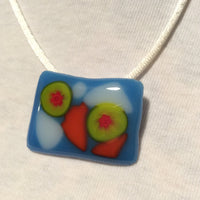 Blue, Orange, Lime Green and White Fused Glass Pendant