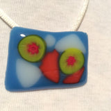 Blue, Orange, Lime Green and White Fused Glass Pendant
