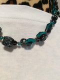 Turquoise, Black and White Glass Bead Handmade Necklace
