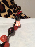 Vintage Asian Wood Bead and Red MOP Handmade Necklace