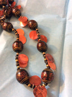 Vintage Asian Wood Bead and Red MOP Handmade Necklace
