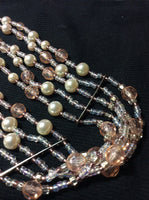 Five Strand Vintage Crystal and Glass Pearls Necklace