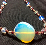 Opal Glass and Crystal Handmade Necklace