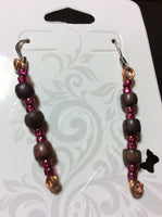 Fuschia Glass and Small Wood Bead Handmade Earrings