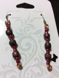 Fuschia Glass and Small Wood Bead Handmade Earrings