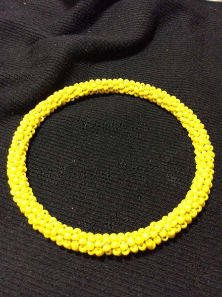Yellow Hand Woven Glass Bead Bangle Bracelet