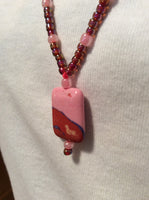 Coral and Pink Glass Bead Handmade Necklace