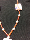 Coral and Pink Glass Bead Handmade Necklace
