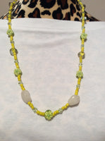 Yellow Pressed Glass Flower Handmade Necklace and Stainless Earrings