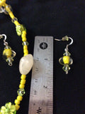 Yellow Pressed Glass Flower Handmade Necklace and Stainless Earrings