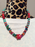 Dyed Howlite Coral & Turqoise Necklace and Earrings
