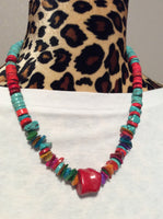 Dyed Howlite Coral & Turqoise Necklace and Earrings