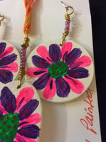 Pink and Purple Hand Painted Pendant and Stainless Earrings