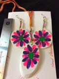 Pink and Purple Hand Painted Pendant and Stainless Earrings