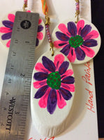 Pink and Purple Hand Painted Pendant and Stainless Earrings