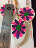 Pink and Purple Hand Painted Pendant and Stainless Earrings