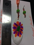 Orange and Fuchsia Hand Painted Pendant and Stainless Earrings.
