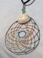 Taupe Green Aqua and White Dream Catcher Handmade Pendant