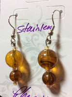 Amber Art Glass Handmade Stainless Earrings