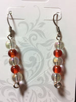 AB Clear and Orange Glass Bead Handmade Stainless Earrings