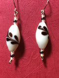 White and Dark Burgandy Handmade Glass Stainless Earrings