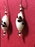 White and Dark Burgandy Handmade Glass Stainless Earrings