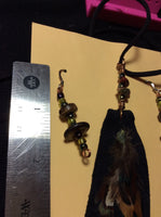 Black Leather and Feather Pendant and Stainless Earrings