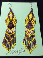 Mauve and Yellow Glass Bead Weaving Stainless Earrings