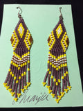 Mauve and Yellow Glass Bead Weaving Stainless Earrings